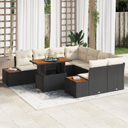 Set da pranzo da giardino 9 pezzi con cuscini neri in polyrattan