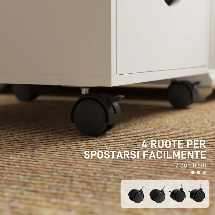 Cassettiera da Ufficio a 5 Cassetti 40x40x67 cm con Ruote Girevoli con Freni Bianco