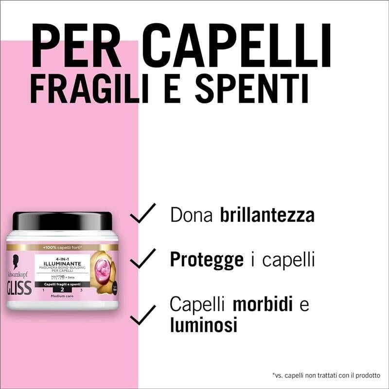 SCHWARZKOPF GLISS 4-IN-1 ILLUMINANTE MASCHERA PER CAPELLI 400 ML SETA LUMINOSA HAPTIQ SYSTEM X CAPELLI FRAGILI E SPENTI