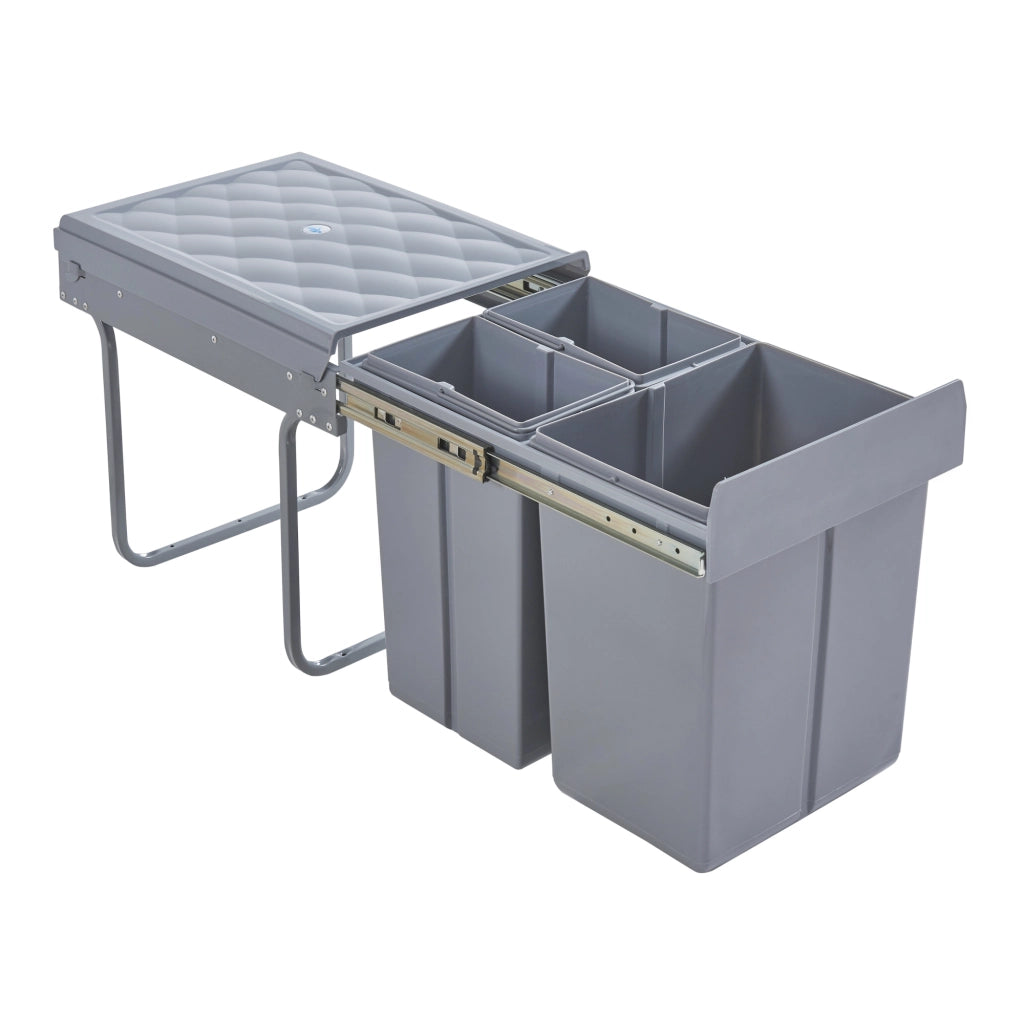 Pattumiera Estraibile Froland con 3 Bidoni Sotto Lavello 2x 10 L + 1x 20 L Grigio [en.casa]