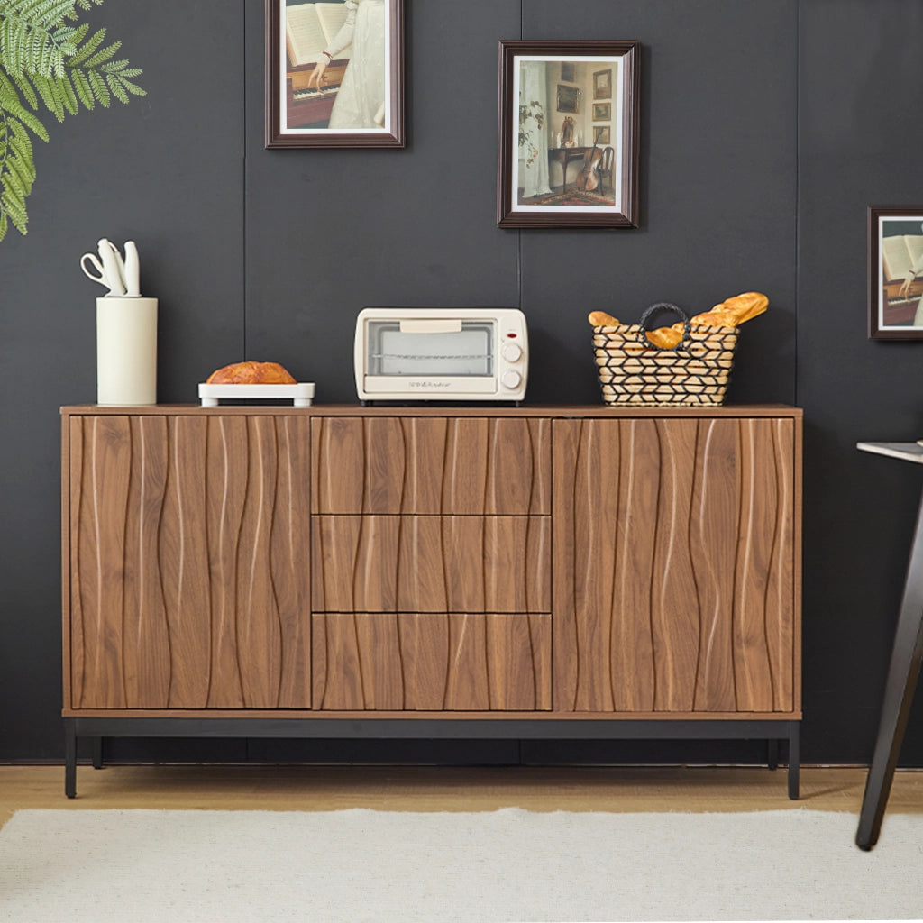 Credenza 150 cm in MDF con 3 cassetti, ripiani regolabili e struttura anti-ribaltamento