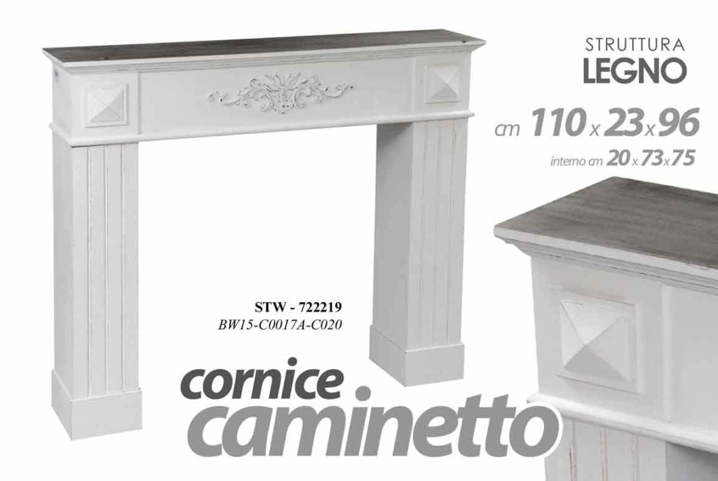 Cornice finto camino stile shabby cm 110 x 23 x 96