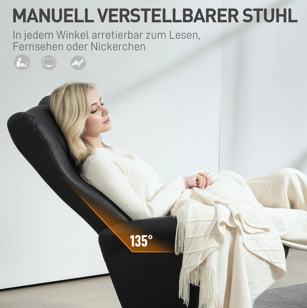 Poltrona relax girevole 360° con pouf, reclinabile, nera