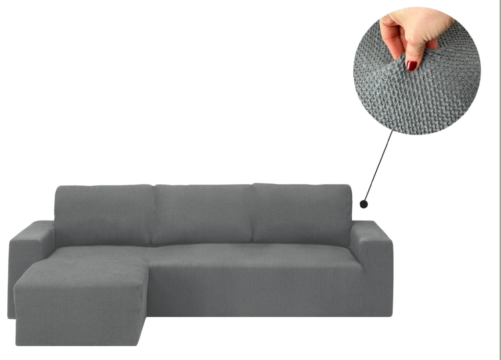 Copridivano Con Penisola Chaise Longue Tinta Unita Grigio Mod Capri - Sinistra - Grigio