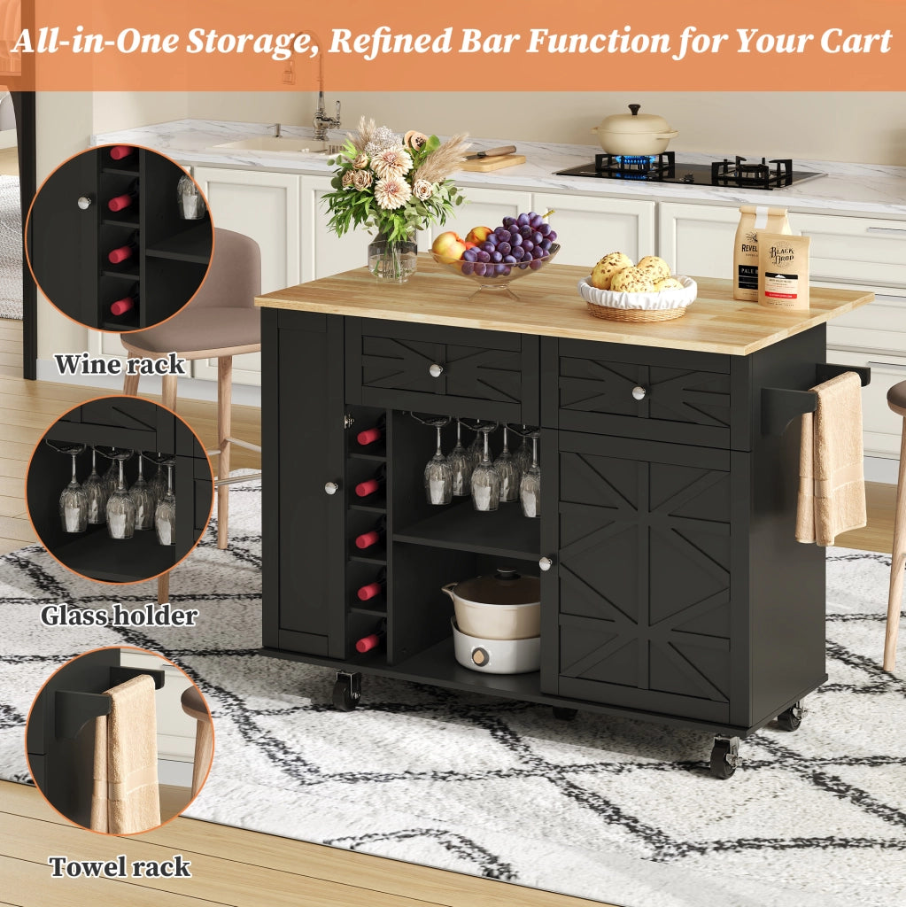 Carrello cucina con piano ribaltabile 120x45(70)x89 cm in MDF nero
