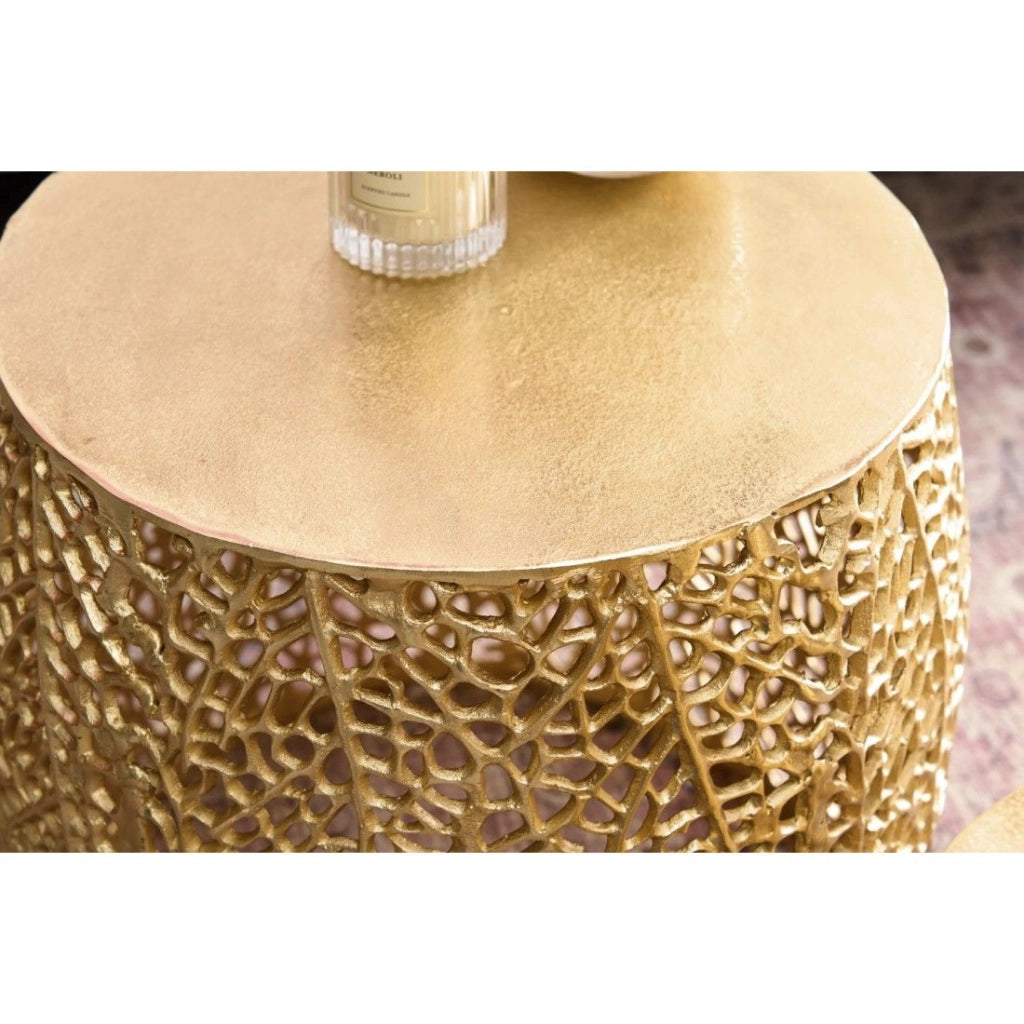 Set di 2 tavolini METRIX bronzo con piccolo motivo arrotondato - Tavolini da salotto design in alluminio e piano effetto legno