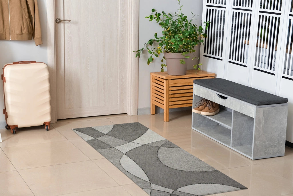 Tappeto Arredo Moderno Morbido in Ciniglia Ingresso Antiscivolo Prodotto Italiano  Soggiorno Camera Salotto Disegni Piazzati Cotone Varie Misure Grande Hills/Grigio - 65x300 cm