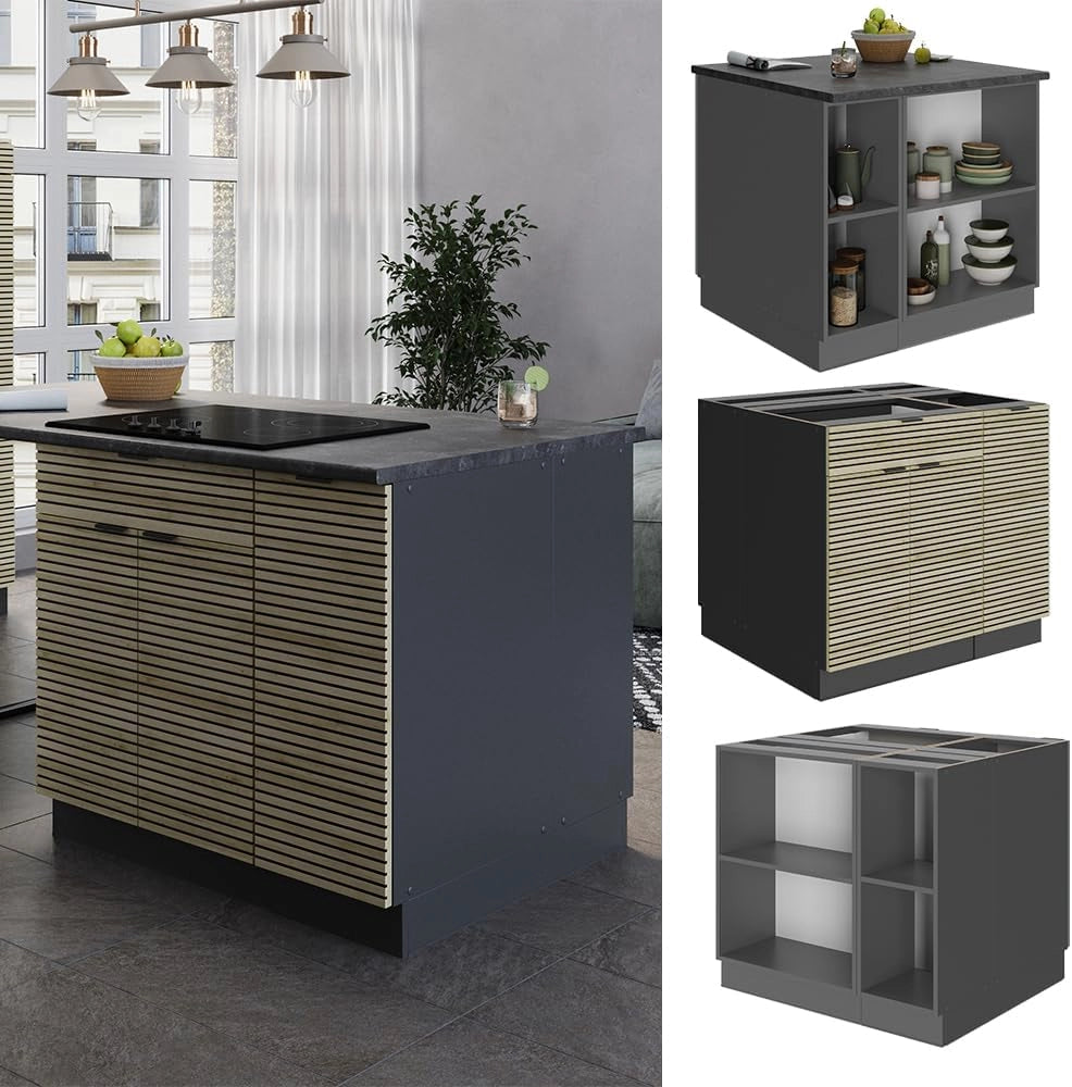 Isola cucina Fame-Line, Pannello in quercia, 90 cm con cassetto, senza piano di lavoro