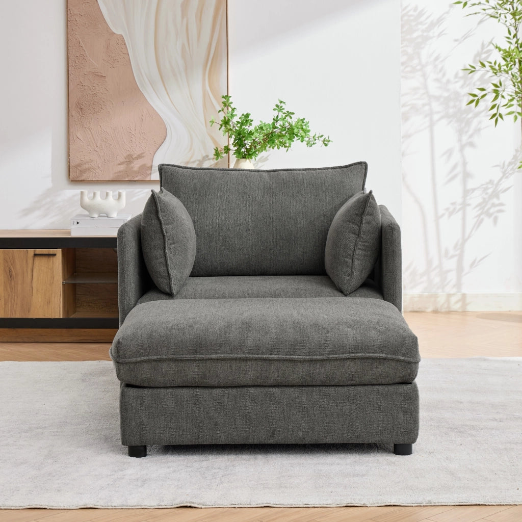 Poltrona lounge singola modulare con pouf contenitore in velluto grigio