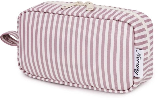 Borse di cosmetici leggere per viaggio Borse di toilete con chiusura a zip per donne e uomini (Dusty Rose Stripes, piccola)