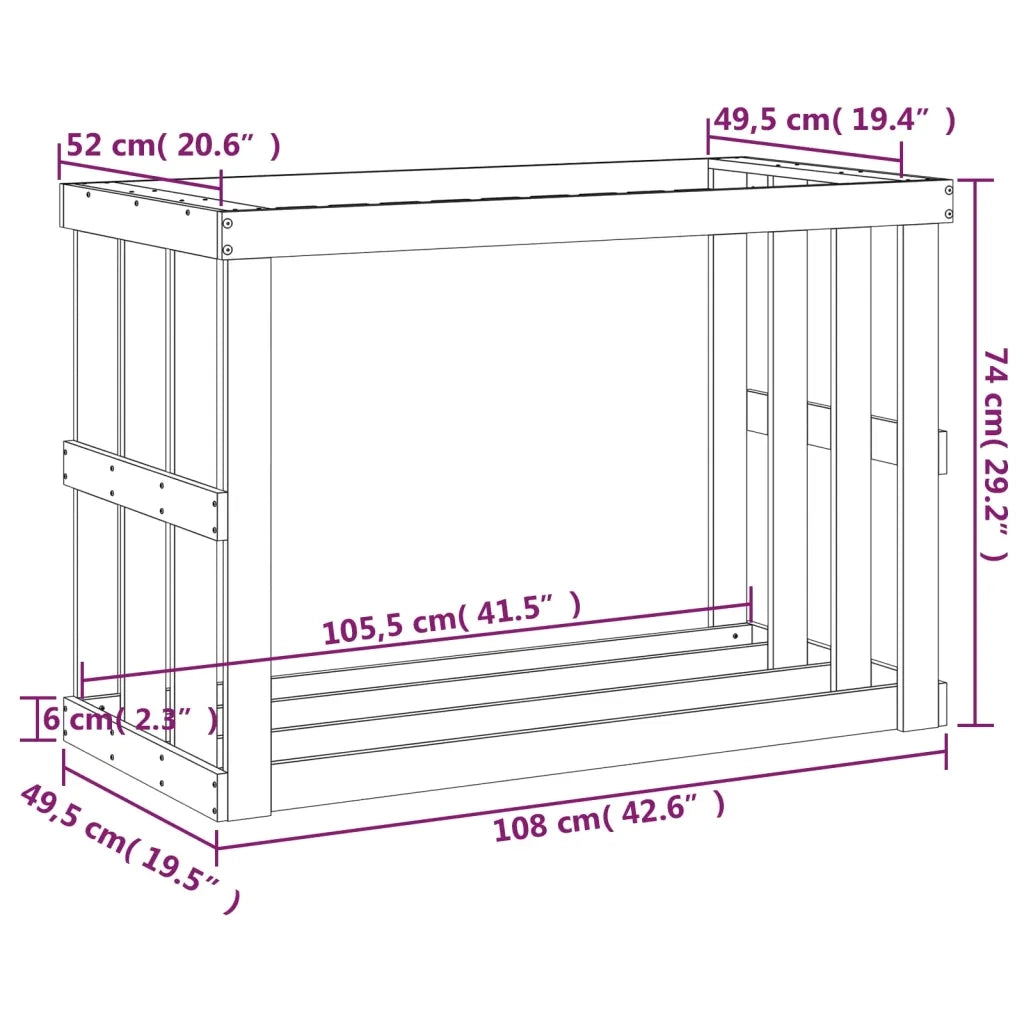 Portaceppi da Esterno Bianco 108x52x74 cm Legno Massello Pino 822632