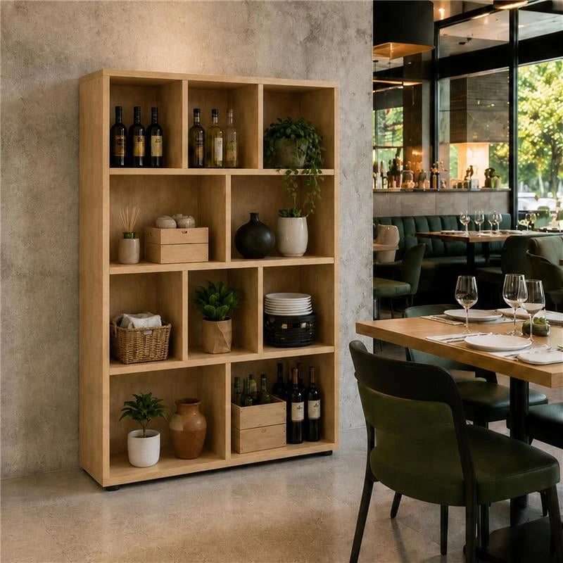 LIBRERIA IN LEGNO CON 10 RIPIANI COLORE ROVERE DIMENSIONI 90X30X140 CM