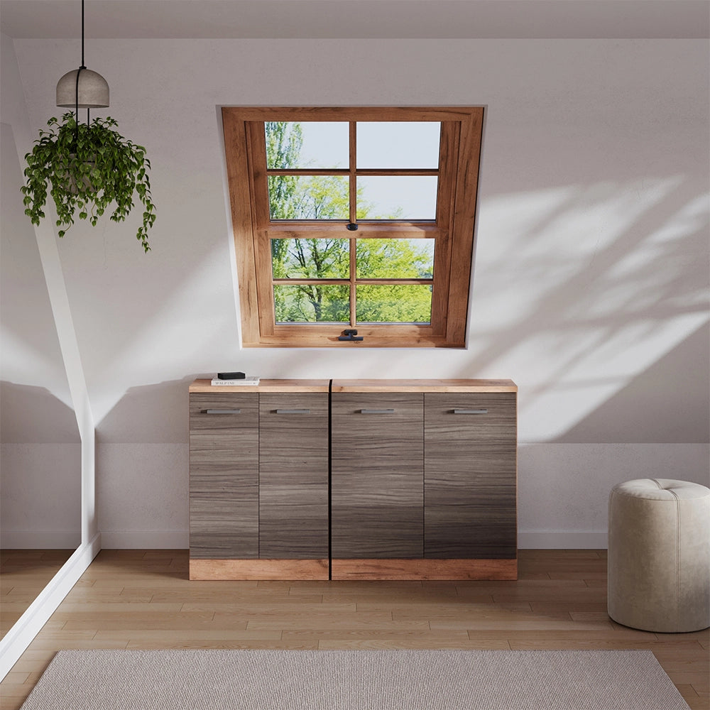 Set di mobili sottotetto Rion Grigio nobile/Rovere dorato 140 cm Set di 2 carcasse armadio profondità 60 cm Vicco