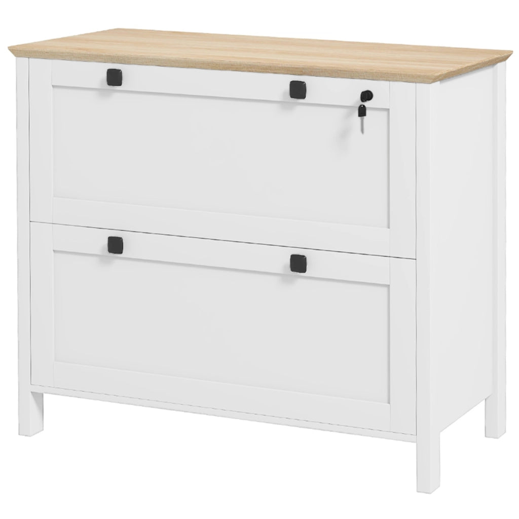 Armadietto Portadocumenti con 2 Cassetti per Cartelle A4, Serratura e Chiavi, 76x40x76cm, Bianco