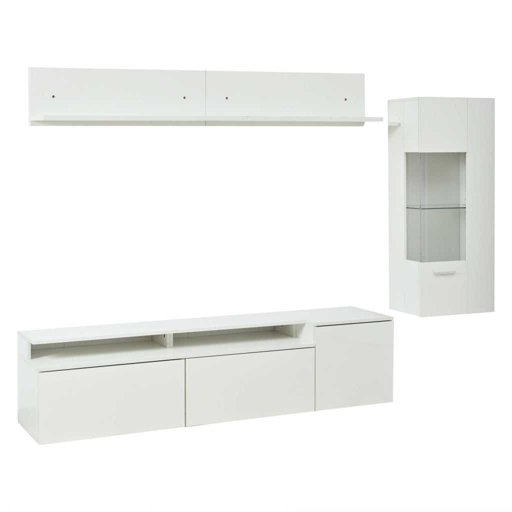 Mobile TV Soggiorno Set 3 pz con LED ¨C MINIMAL ¨C Bianco Lucido