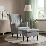 Poltrona con Ottomano 2 pz Grigio Chiaro Tessuto 3418831