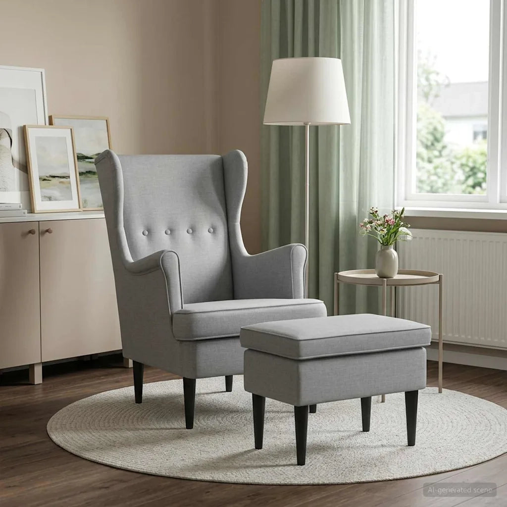Poltrona con Ottomano 2 pz Grigio Chiaro Tessuto 3418831