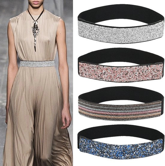 Taileriem elastico a 4 pezzi con pietre strass - Cintura elastica elegante per donne - 60-80 cm