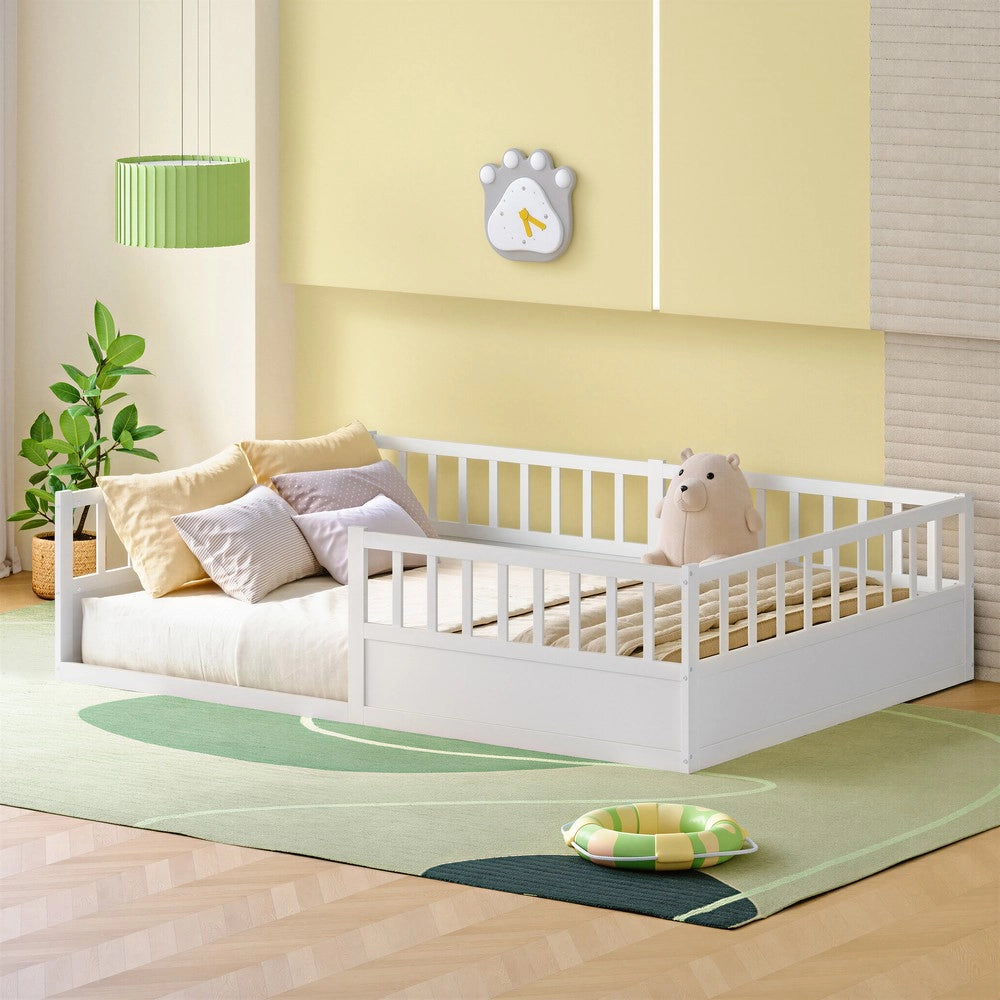 Letto Montessori Singolo con Doghe e Sponda ¨C MINIMAL ¨C Pino Bianco 140x200