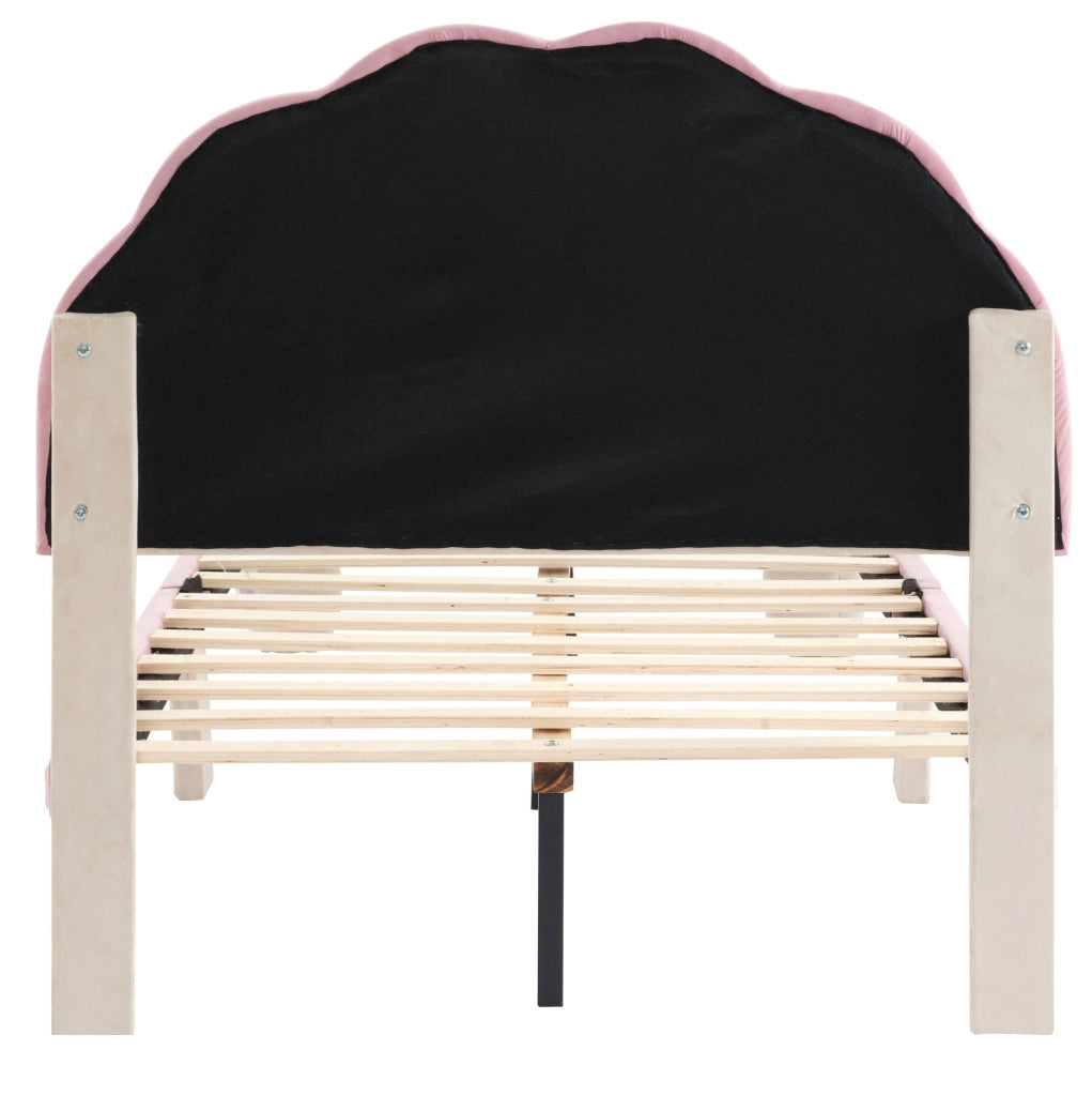 Letto imbottito singolo 90x200 cm in velluto con testiera ondulata e luci LED multicolore