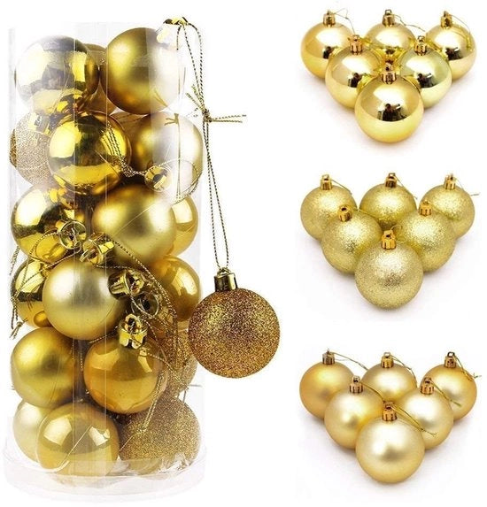 Decorazioni natalizie in plastica, 24 pezzi, ornamenti da appendere, diametro 4 cm, PVC ecocompatibile, adatto per le feste di Natale, decorazione natalizia