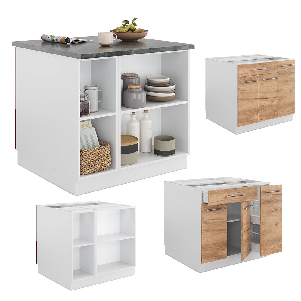 Isola cucina Fame-Line Rovere dorato/Bianco 90 cm con cassetto, senza piano di lavoro Vicco