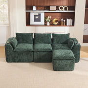 Divano 3 Posti con Poggiapiedi e Cuscini ¨C MINIMAL ¨C Verde Scuro, Chenille, Contenitore