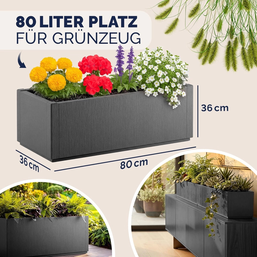 ® 2x Fioriera da Esterno Ethica in Plastica 80L 80x36x35cm Base Drenante Fioriere da Giardino Vaso Grade per Fiori Vasi per Piante Rettangolari