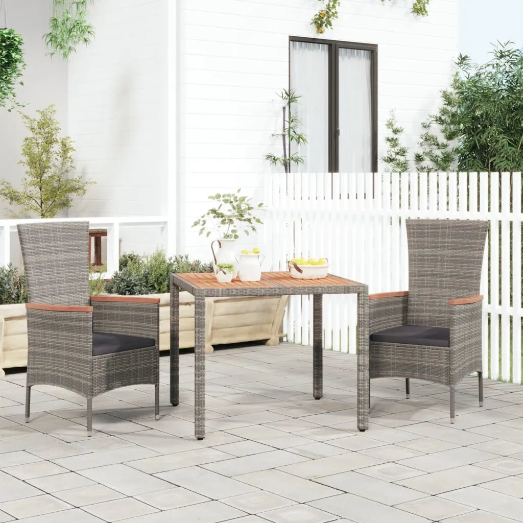 Tavolo Giardino | Tavolino da esterno Piano Legno Grigio Polyrattan e Massello Acacia
