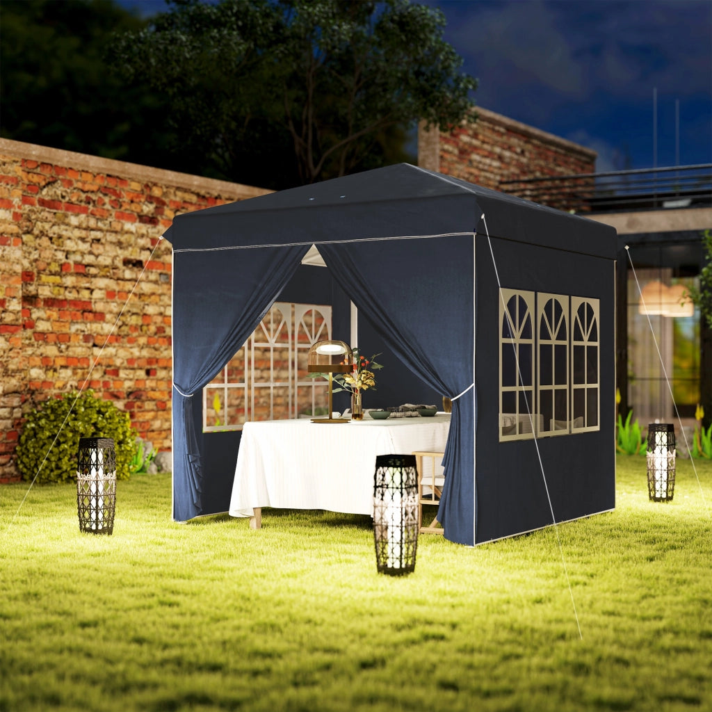 Gazebo 2.5x2.5m gazebo pieghevole invernale resistente all'acqua stabile protezione UV 50+ tenda da giardino pieghevole con 4 pannelli laterali gazebo da giardino per il campeggio in borsa blu scuro