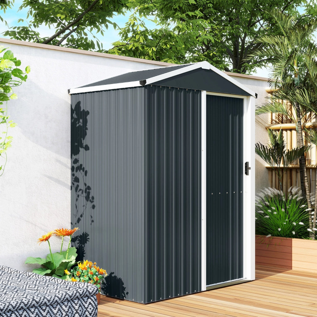 Casetta Box Porta Attrezzi da Giardino 136x87x179 cm Superficie 1.1m² con Porta Scorrevole Bloccabile in Acciaio Grigio
