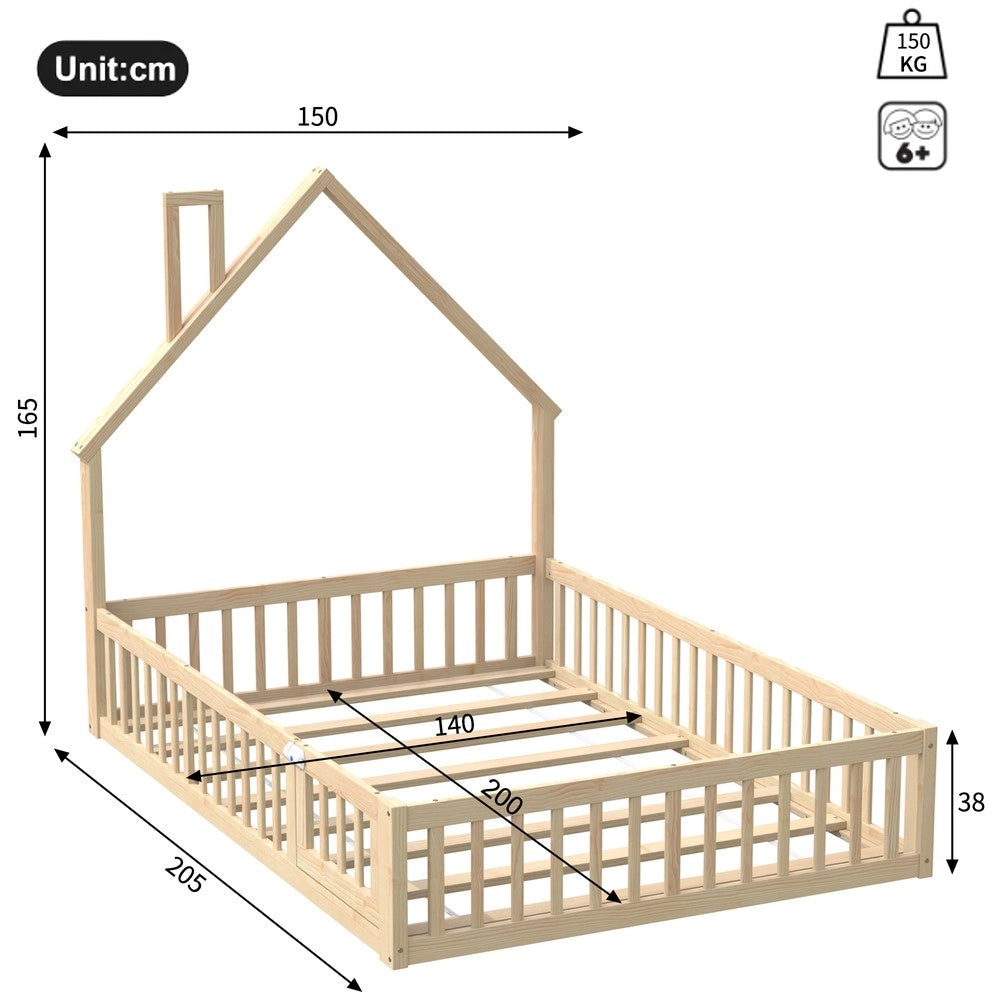 Letto Casetta Bambini 140x200 ¨C Xylo ¨C Pino Naturale con Rete a Doghe