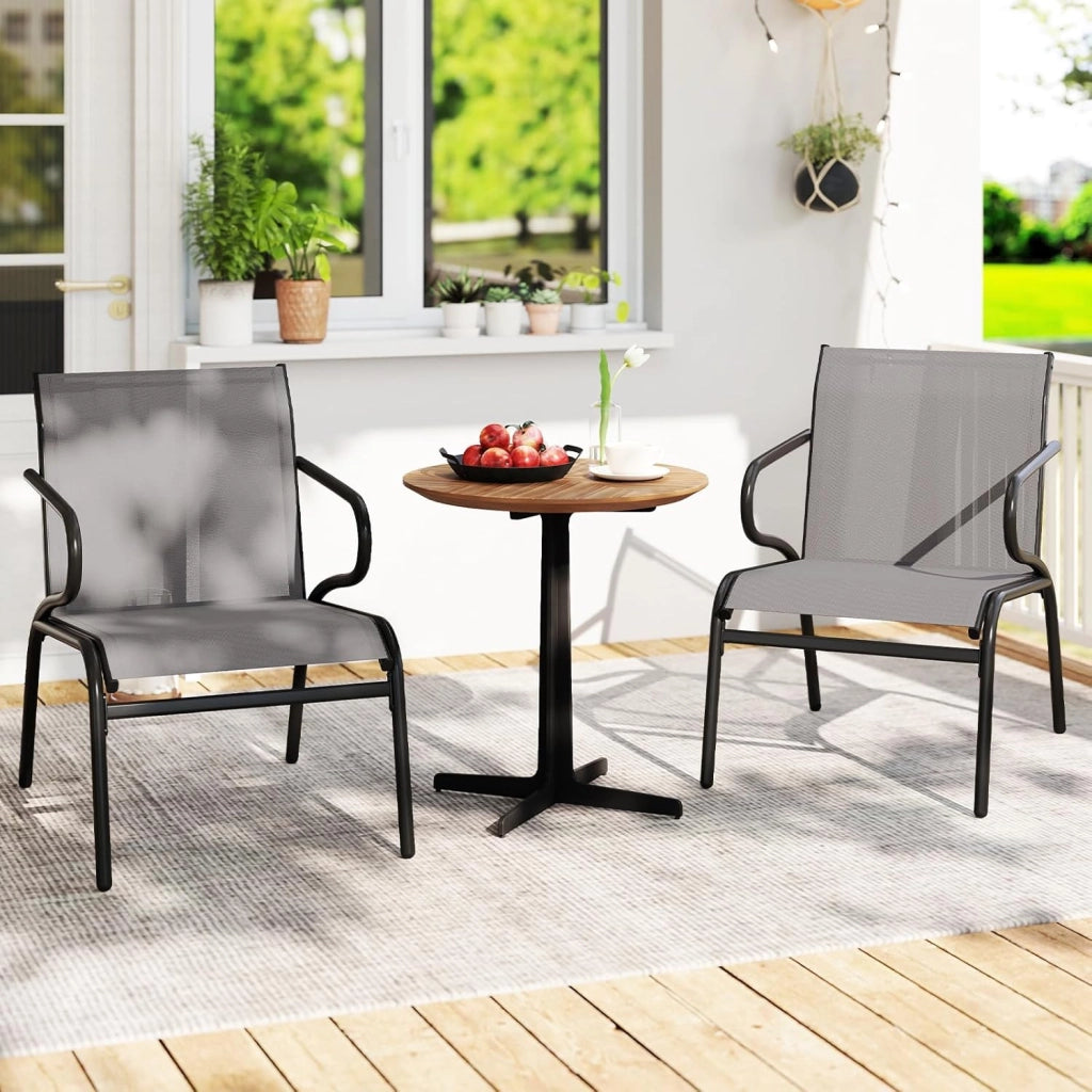 Set di 2 sedie da giardino, 54 x 72,5 x 77,5 cm, sedie da esterno con schienale ergonomico e braccioli, tessuto traspirante e struttura in metallo, mobili per patio, balcone (grigio)
