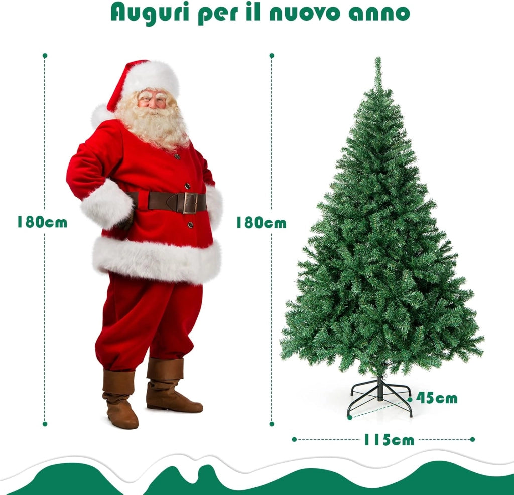 Albero di Natale 180/225 cm, Albero di Natale Realistico con 1000/1346 Rami Densi e Base in Metallo con Cuscinetto Antiscivolo, Albero di Natale Artificiale per Casa e Negozio (180 CM)
