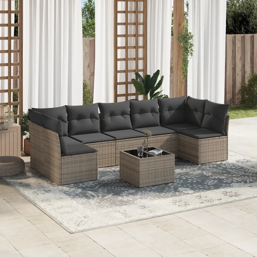 Set Divano da Giardino 8 pz con Cuscini Grigio in Polyrattan
