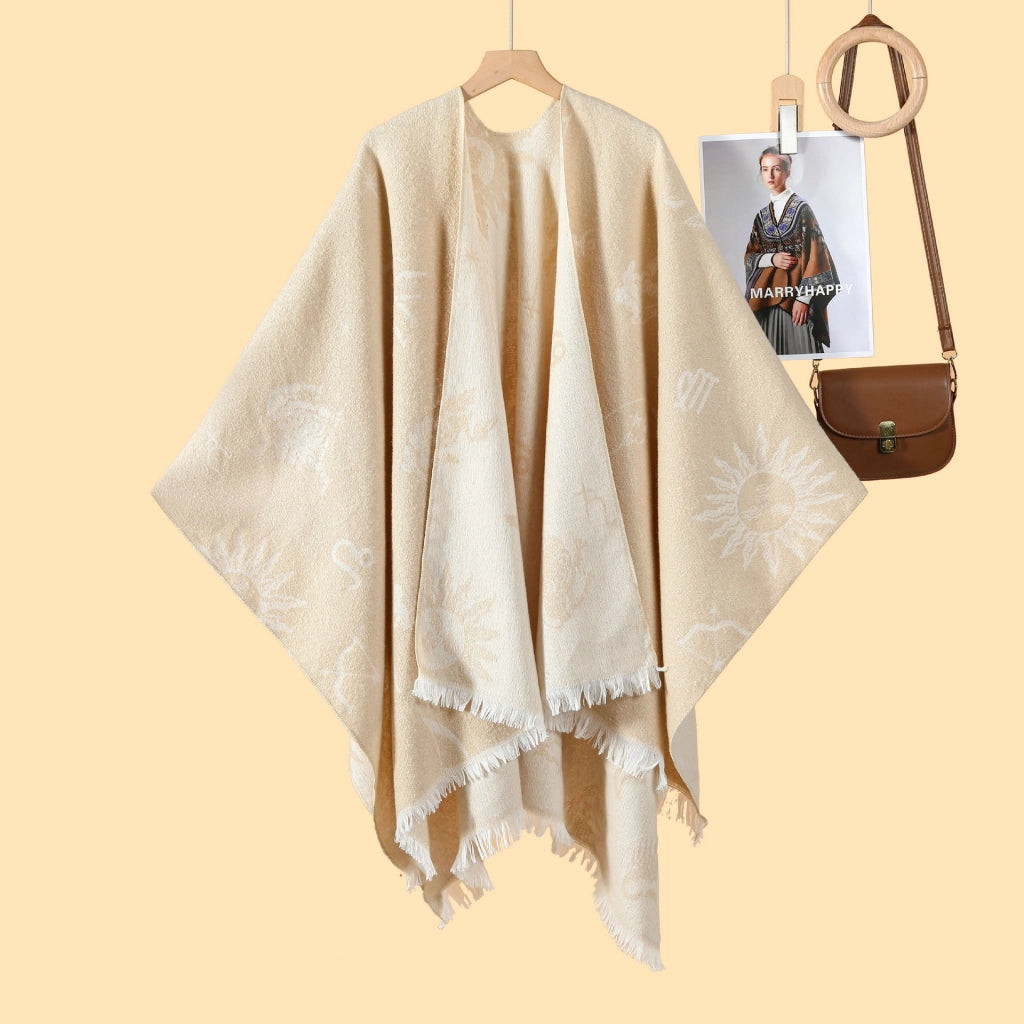 Nuova mantella da donna in jacquard double-face calda con spacco