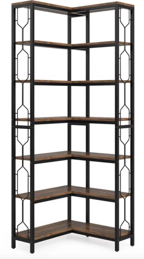 Cassa da Libri a Lato 7 Livelli - Industriale - Materiale Hout e Metallo - Colore Misto Marrone/Nero