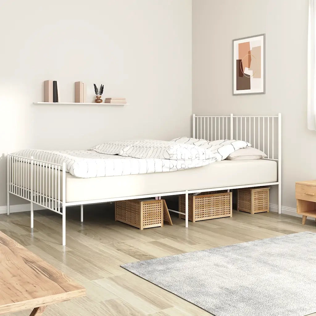 Letto matrimoniale | Letto per adulti | Giroletto con Testiera e Pediera Metallo Bianco 160x200 cm
