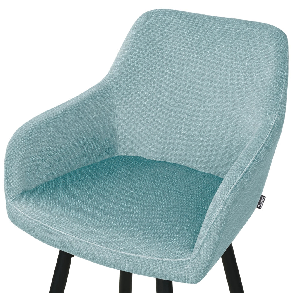 Set di 2 sgabelli da bar in velluto azzurro con seduta imbottita con braccioli e gambe in metallo stile moderno soggiorno