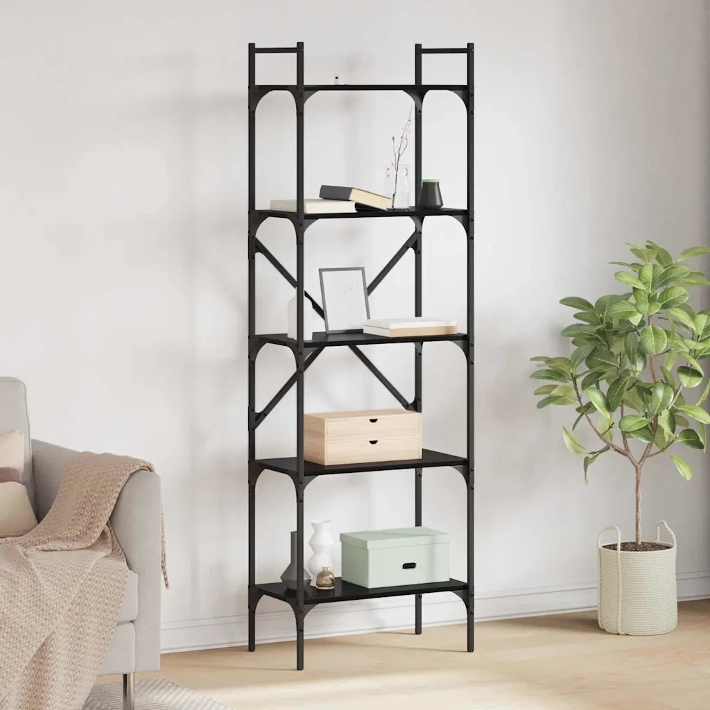 Libreria-Scaffale per Libri-Mobile di Stoccaggio Rovere Nero 56 x 32 x 174 cm Legno multistrato