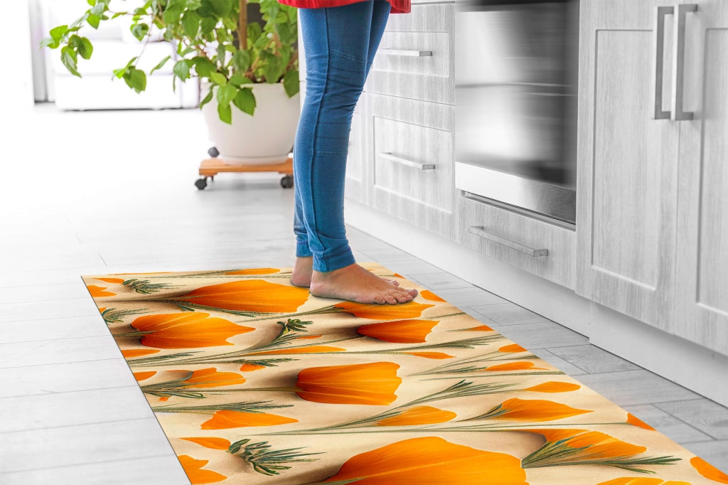 Tappeto passatoia fantasia made in Italy antiscivolo lavabile aderente PapaveroArancio - 50x350 cm