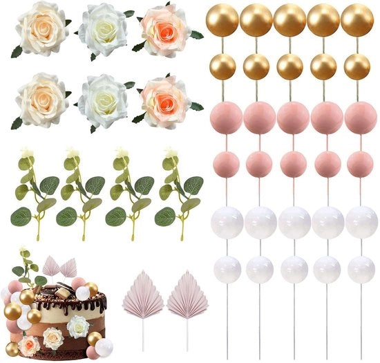 Decorazione per Torte Set di Fiori in Rosa - 42 Pezzi