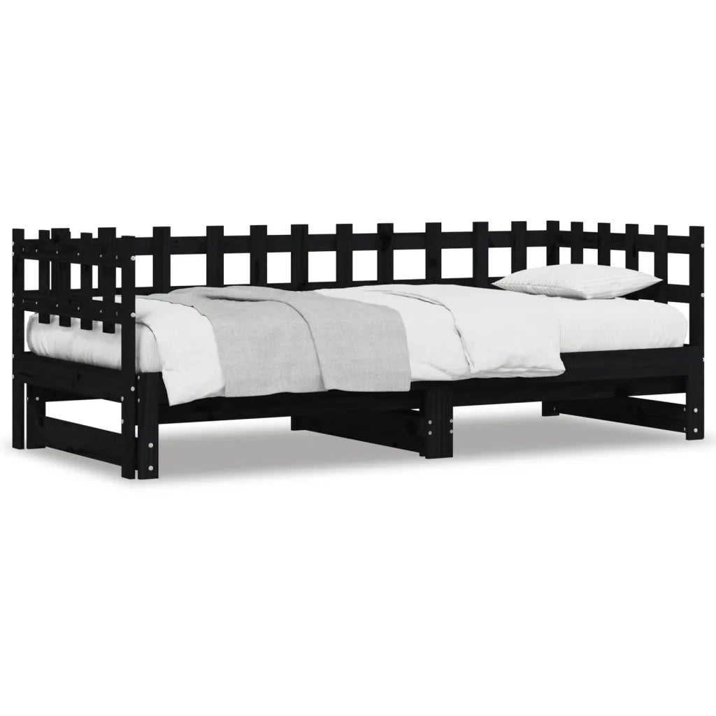 Letto singolo | Letto per adulti | Dormeuse Estraibile Nera 2x(90x190) cm Legno Massello di Pino
