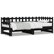 Letto singolo | Letto per adulti | Dormeuse Estraibile Nera 2x(90x190) cm Legno Massello di Pino