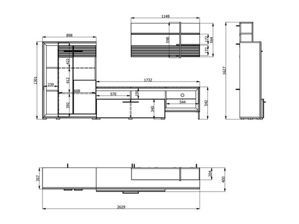 Mobile Soggiorno Dueville, Parete Attrezzata Modulabile, 263x40x162.5h cm Bianco
