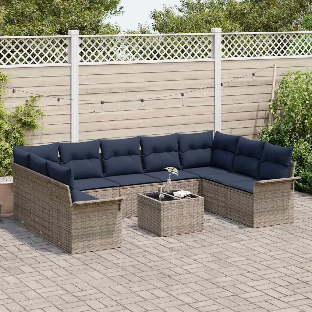 Set Divano da Giardino con cuscino 10 pcs Grigio polyrattan