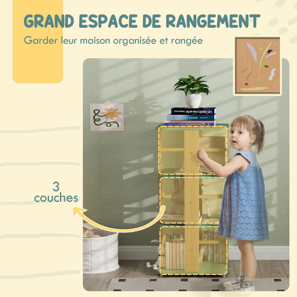 Libreria bambini con rotelle 3 ripiani ¨C Xylo ¨C legno verde per cameretta