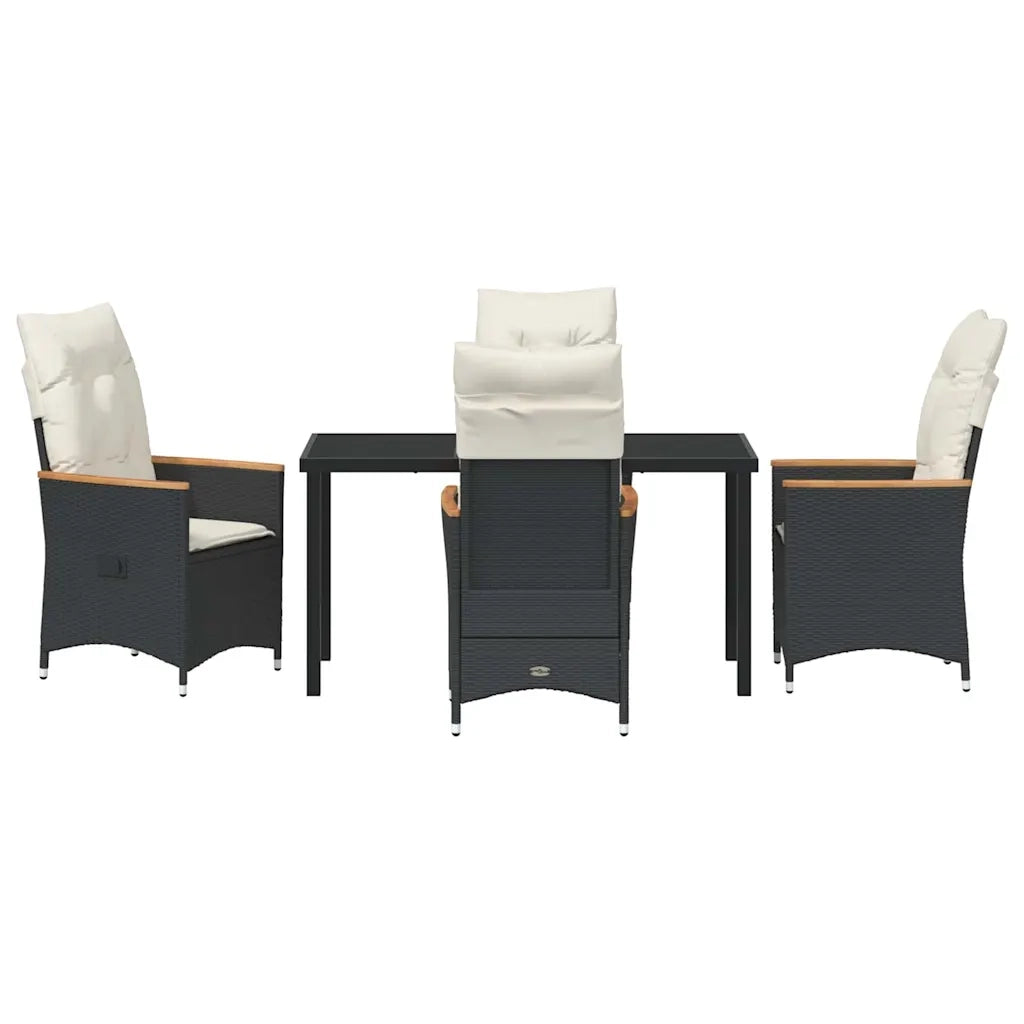 Set da Pranzo per Giardino con cuscino 5 pcs Nero polyrattan