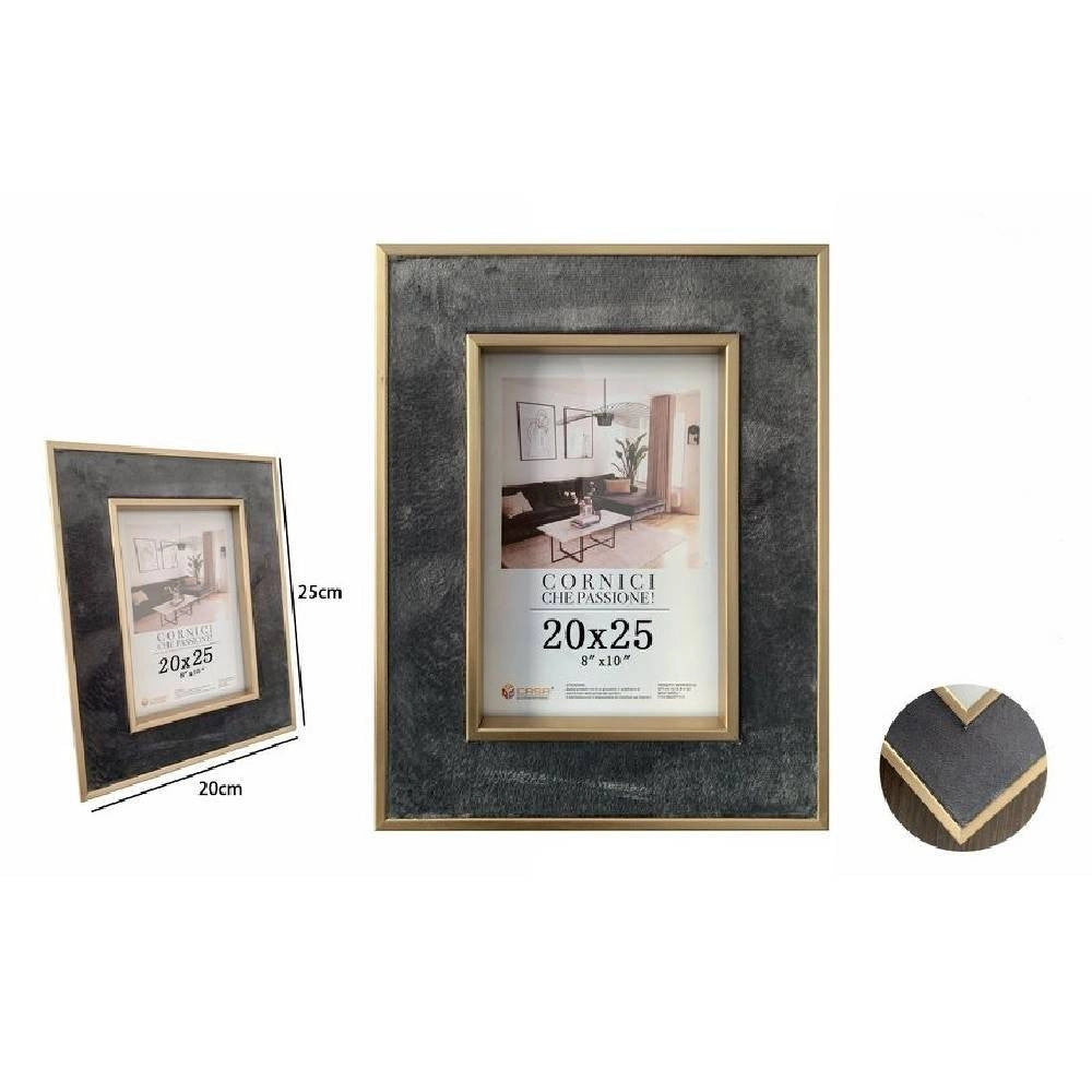 Trade Shop - Cornice Portafoto Per Foto Poster Quadri Tele 20x25cm Grigia Con Bordi Oro 70308 -