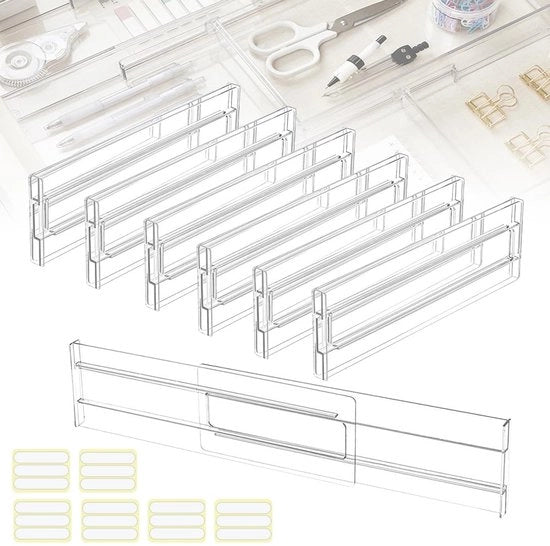 6 pacchi di separatori di carico regolabili, separatori di carico in plastica, separatori di carico trasparenti, separatori di carico, sistema di separazione, organizzatore di carico regolabile, tavolo, comodino, 27,5-52 cm